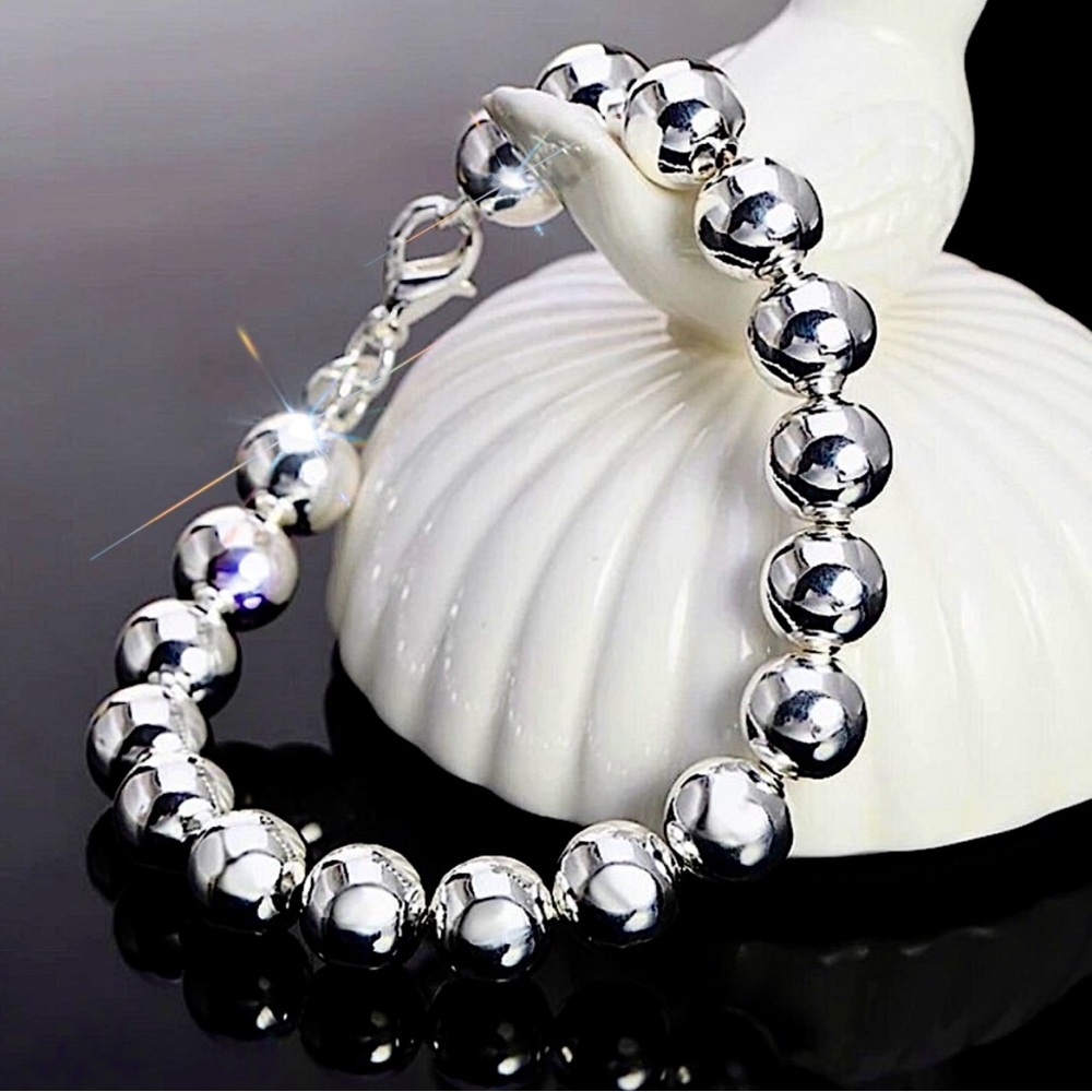 Beaded Ball Sterling Silver Bracelet 10mm